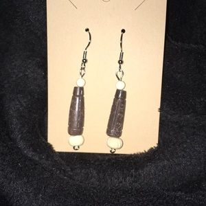 Wooden Bead Dangle Earrings Handmade New